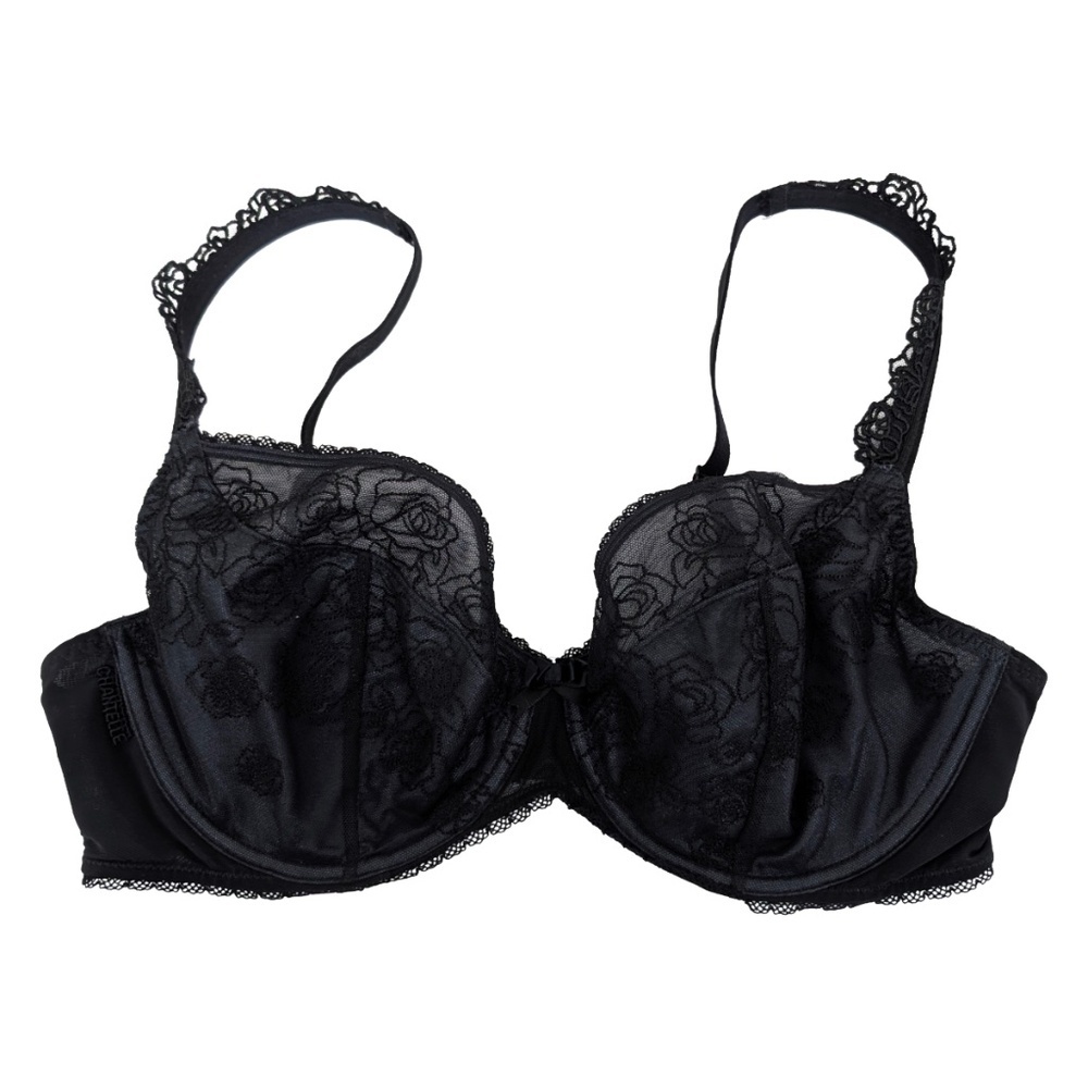 Chantelle Lace Bra Size 38 D Plunge Neckline Rose Appliqué